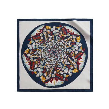 Pure Mulberry Silk Scarf Wensli Silk Scarf Square, Butterfly Navy Blue